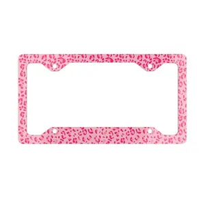 Pink Leopard License Plate Frame, Animal Pattern Vehicle Accessories for Car Bumper, Girls Gift For Her