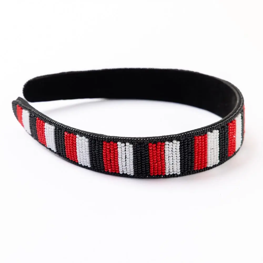 Game Day Striped Beaded Headband Red + Black Game Day Striped Beaded Headband Red + Black