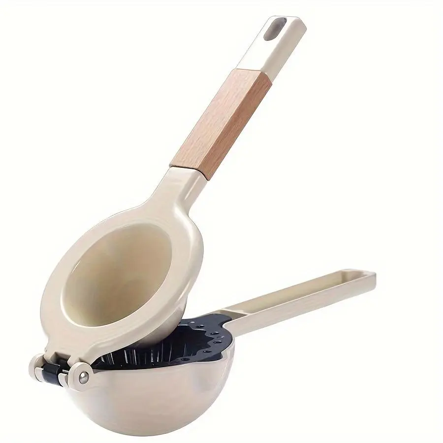 1pc Large Manual Lemon Squeezer - Double-Layer, Wooden Handle, Metal Citrus Juicer for Kitchen & Dining