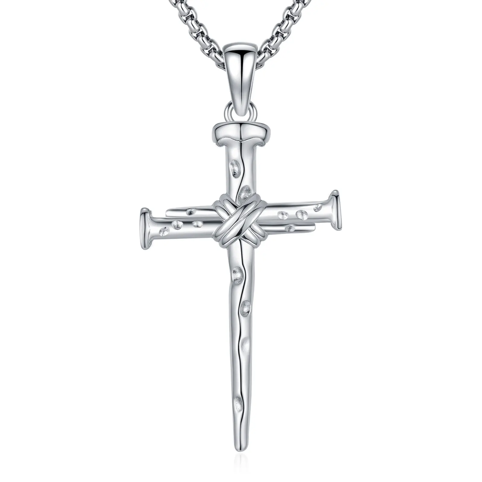 Audinceed Nail Cross Necklace for Men & Women 925 Sterling Silver Pendant with Three Nails Amulet, Gift Jewelry