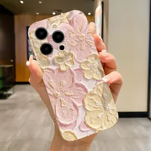 A Pink and Yellow Flower Oil Painting Art Transparent Phone Case, Suitable for iPhone 17 Air/16 Plus/15 Pro Max/14 Pro/13/12/11/XS Max/X Phone Case, Ideal Gift for Family, Friends, Lovers, Girlfriends on Holidays TMZB75
