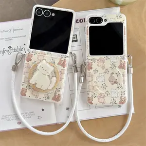 Korean Cute Cat Flower Magnetic Phone Case For Samsung Galaxy Z Flip 7 6 5 4 3 Flip6 Flip7 Cover with Magsafe Stand Hinge Cases