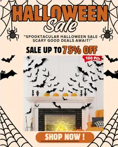 100PCS 3D Halloween Bat Wall Decor  | Scary PVC Bat Stickers for Indoor/Outdoor Setup | DIY Haunted House, Window, Door, Ceiling Decorations | Reusable Spooky Vibe Party Must-Have Decorative Smooth