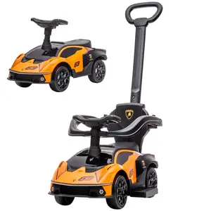 2-in-1 Ride On Push Car for Toddlers 1-3 Gift for Children's Day, Stroller Sliding Car, Push-Along with Under Seat Storage Horn Engine Sound and Steering Wheel, Manual, Orange