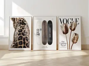 Set of 3 Vintage Prints Leopard Cheetah Print 8 Ball Lucky Black and White Trendy Wall Art Gallery Preppy Luxury Home Decor Digital Downloa Photo