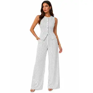 Elegant Office 2-Piece Set – Sleeveless Buttoned Vest + High-Waist Straight Pants, Slim & Comfy Work Outfit