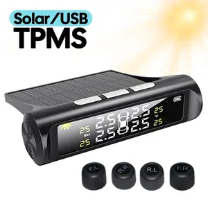 Car Tire Pressure Monitoring System, TPMS Tire Pressure Monitor System Solar Powered Waterproof TPMS Sensors Set of 4 Wireless LCD Display Tire Pressure Monitor Real-time Detection for 0-87 PSI Rv Trailer, Car Accessories