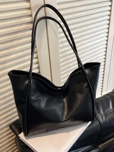 Soft leather feel versatile single shoulder tote bag, fashionable and casual, simple and atmospheric commuting tote bag suitable for use in commuting, outdoor and other scenarios, Pu Tote Satchel