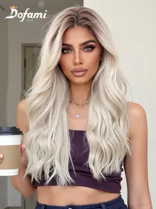22 Inch Long Blonde Layered Cut Wigs for Women, Gorgeous Fluffy Wigs without Bangs, Synthetic Lace Front Wigs for Party, Daily Use