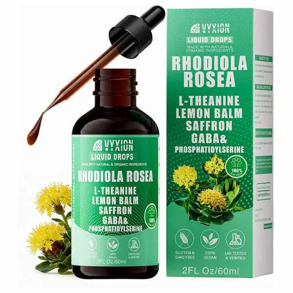 Rhodiola Rosea Tincture, Supports Mood, Calm & Focus, 10-in-1 Saffron, GABA & L-Theanine Liquid Drops, Vegan, Alcohol-Free, Daily Wellness, Uses for Adults, 60ml
