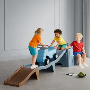 Up & Down Roller Coaster，Kids Ride On Toy，Toddler Push Car with Assembled Race Track & Storage Base Box, Indoor Outdoor Playset,Gray-brown