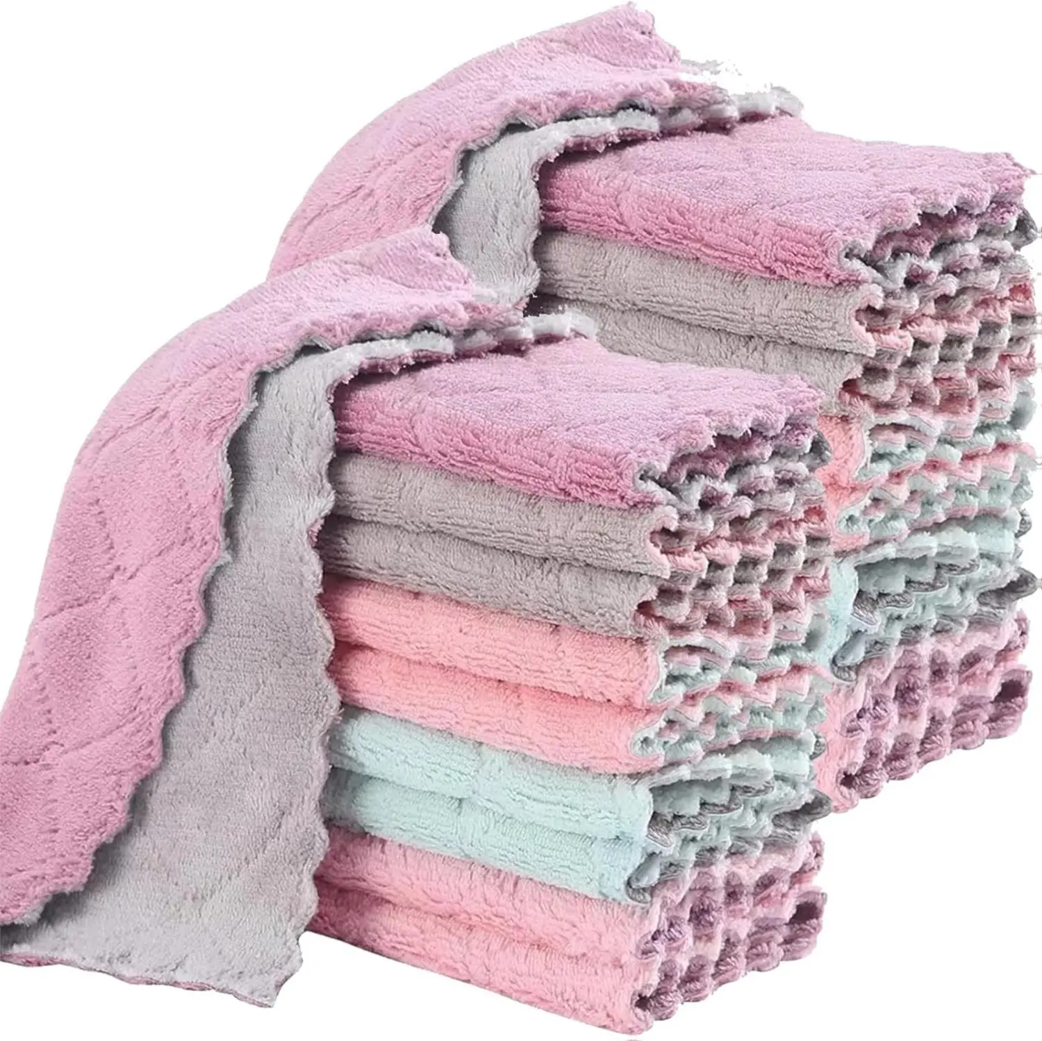 Coral Velvet Microfiber Cleaning Cloths 20-Pack - 11.02x6.30in Household Microfiber Cleaning Towels, Soft, Absorbent, Quick Drying, Non-Stick Oil, Odorless, Durable, Reusable, Glass & Mirror Safe, Ideal for Kitchen & Daily Use, Home Care Supplies Gift