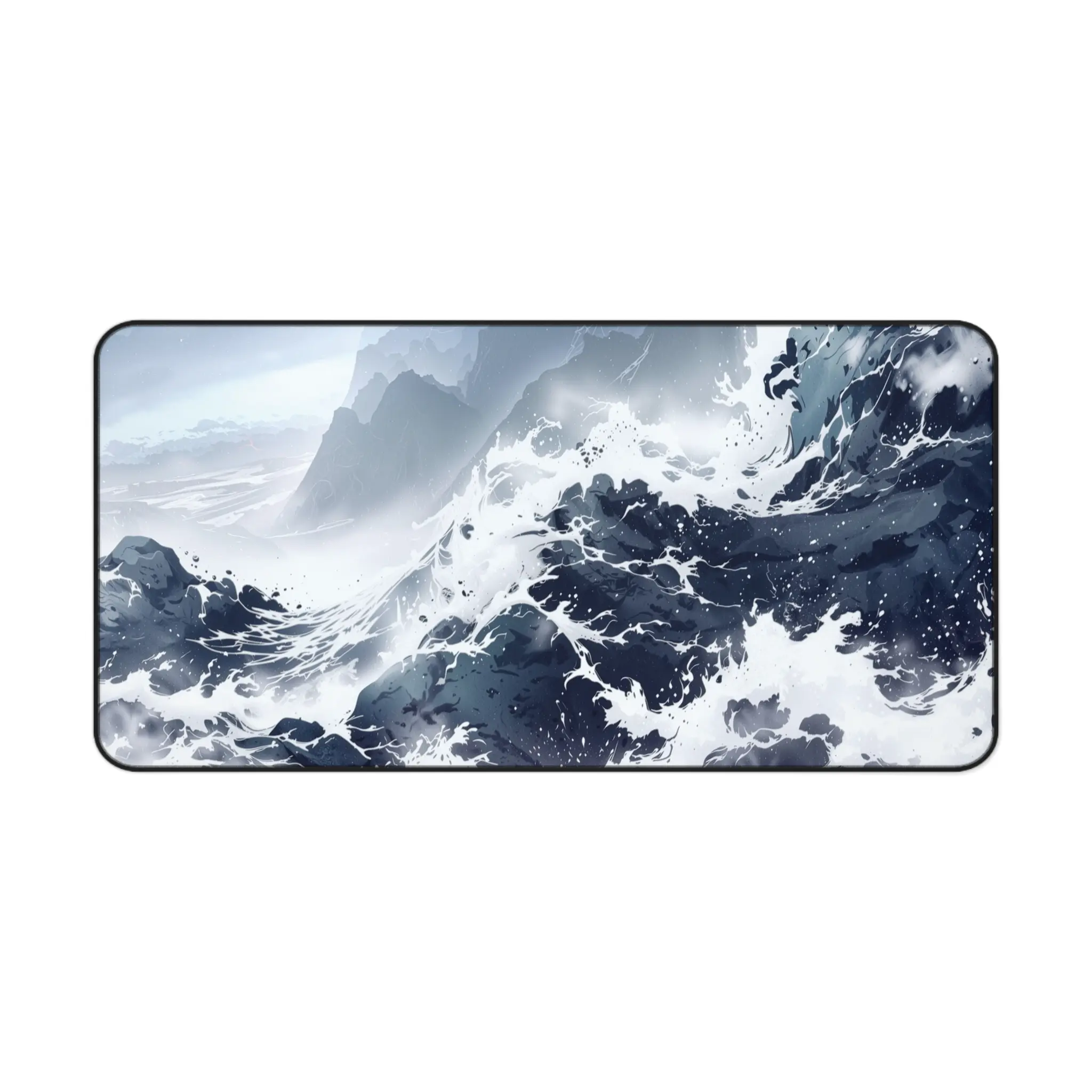 Large Japanese Sumi-e Ink Wash Wave Desktop Mat, Artistic Textile Mousepad for Home Office Desks