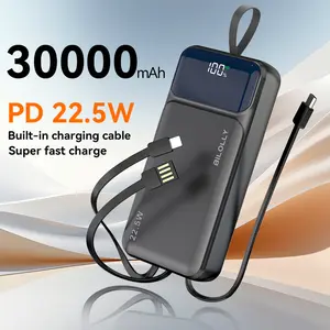 Portable charger 10000/20000/30000mAh large capacity power bank - portable battery with 3 built-in cables, PD 22.5W fast charging battery pack, LED digital power display, compatible with various mobile phones and tablets
