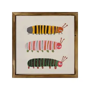 1Pc Vintage Rustic Wood Frame Sign Caterpillar pattern, colorful stripe design, hand-drawn cartoon style Wood Frame Wall Art Wall Pediments, 8x8inch Wall Decor Home Decorations, Perfect for Room Decor Living Room Bedroom Office Kitchen Bathroom Bar Home D