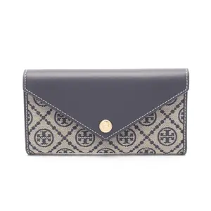 Pre-owned Tory Burch Canvas Small Leather Goods T Monogram Long Trifold Wallet