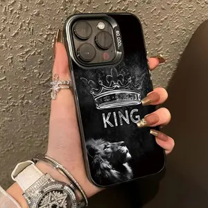 Phone Case: Gothic Crown Lion King Design, Fashionable Large Hole Anti-Drop Phone Case, Unisex, Compatible with iPhone 17, 16, 15, 14, 13, 12, 11, 17 Air Plus Pro Max E Series Colored Silvery Printed Phone Case