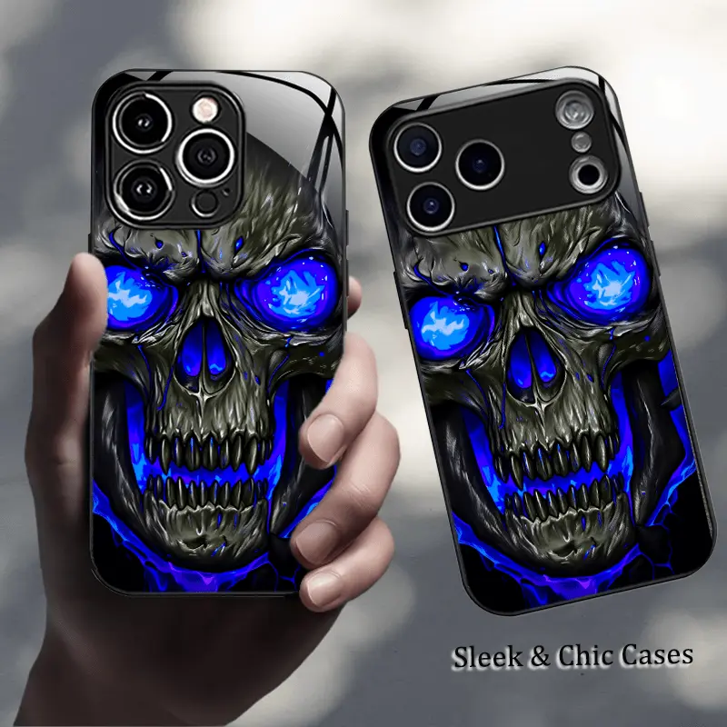 Phone Case: Blue-black Skull Eye Sci-fi High-definition Original Mobile Tempered Glass, Textured — For Men and Women | High-end Fashion, Full Protection, Anti-drop | Suitable for iPhone 17/Air/Pro/Max, 16/Pro/Plus,Christmas,Themed,Sof,transparent,material