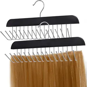 Black Hair Extension Holder for Styling, Washing, Drying. Braiding Hair Rack for Weft, Clip in, Tape in and Halo Extensions. 2 Packs Hair Extension Hanger for Closet.