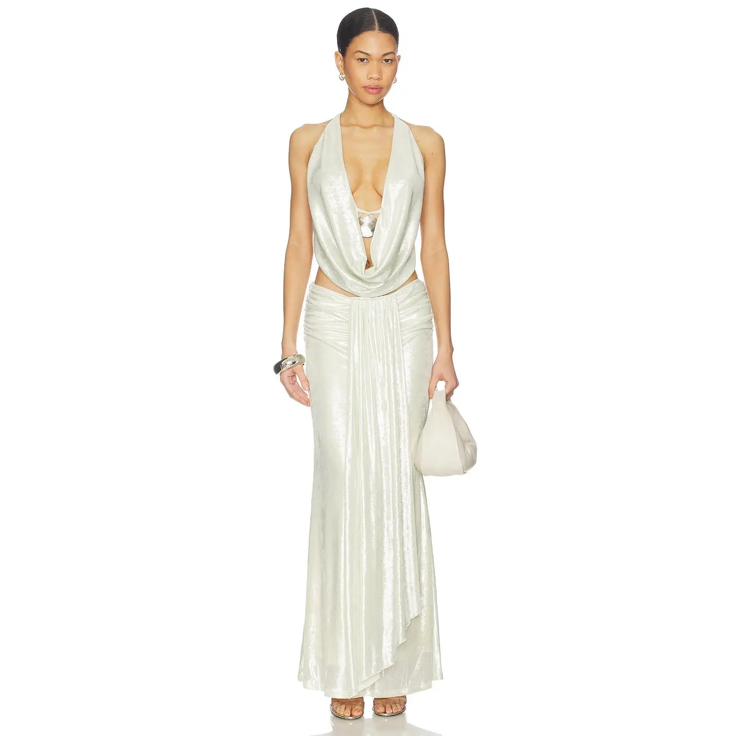 superdown Ainsley Maxi Skirt Set in Silver