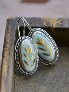 1 Pair of Retro Geometric Oval Printed Earrings, Fashionable Earrings with A Vintage Design, Personalized Earrings for Women's Parties and Vacations
