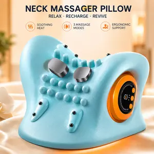 26° Ergonomic Neck Shoulder Relaxer - Heat Massage Device with 3 Modes, Cervical Traction Muscle Massager, Portable Skin-Friendly Chiropractic Pillow for Home & Office, Removable Golden Cover, Muscle Massagers