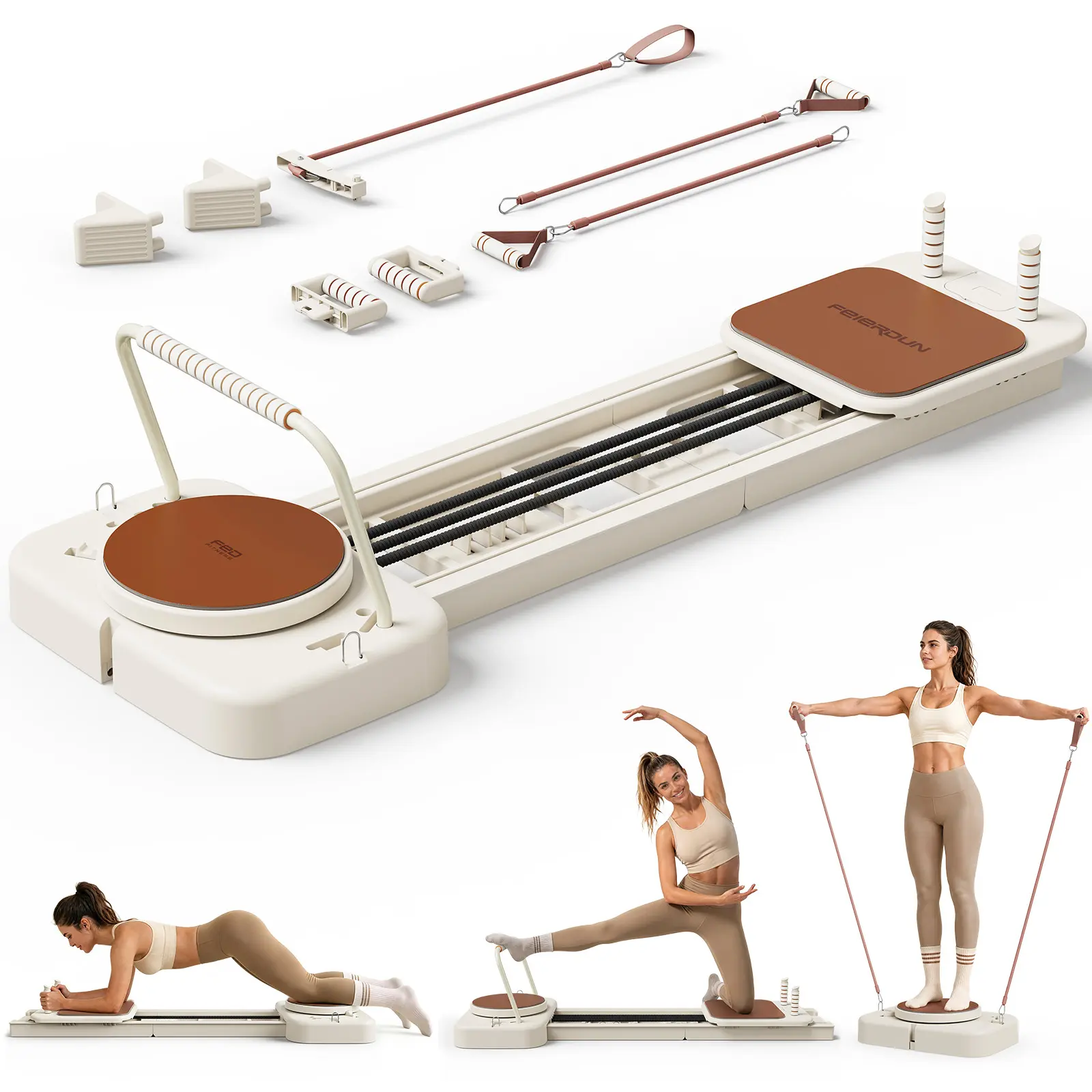 FED Fitness PF1 Pilates Reformer Machine with Extended Slide Rail,Full Body Core Training Equipment with Twisting Board,Flexibility and Balance Training