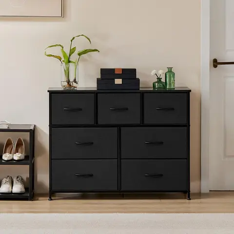 Sweet Furniture S-7 Drawers Dresser for Bedroom and TV Stand, Fabric Storage Tower for Clothes, Baby Stuff