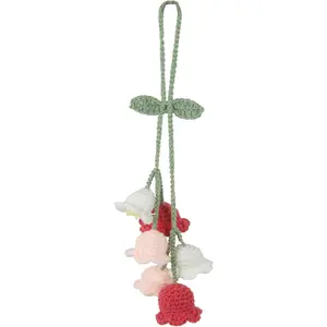 Artificial Crochet Flower Car Hanging Ornaments Pink Rearview Mirror Hanging Accessories for Women and Girls Cute Crochet Tulip Hanging Plant Decor for Decoration Pendant Car Accessories Pendant
