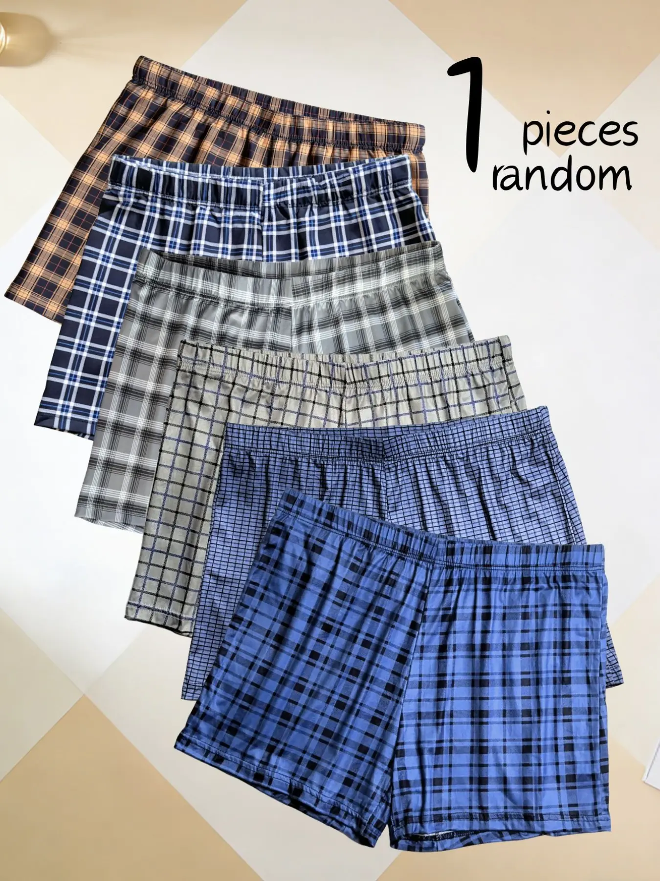 1 Pc Random Color Men's Plaid Pattern Lounge Shorts Casual Fit Shorts Ultra-Soft Breathable Fabric Casual Home Men Underwear Fashionable and Simple Men's Boxer