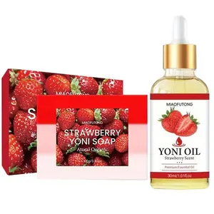 Strawberry Vaginal Oil & Soap Set: 2pcs moisturizing oil and soap. For female intimate care, hydrating, refreshing, pH balanced. Moisturizer Moisture