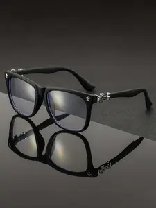 Fashion Versatile Retro Square Frame Glasses, Stylish Metal-PC Frame Design, Anti-Blue Light Flat Lens, Casual Style, All Seasons, FDA Registered, Fashion Eyeglasses