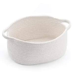 Woven Cotton Rope Easter & Burr Basket with Handles, Empty DIY Gift Basket for Baby Shower, Birthday & Spring Decor, Cute Decorative Storage Organizer, 13" x 8" x 6"