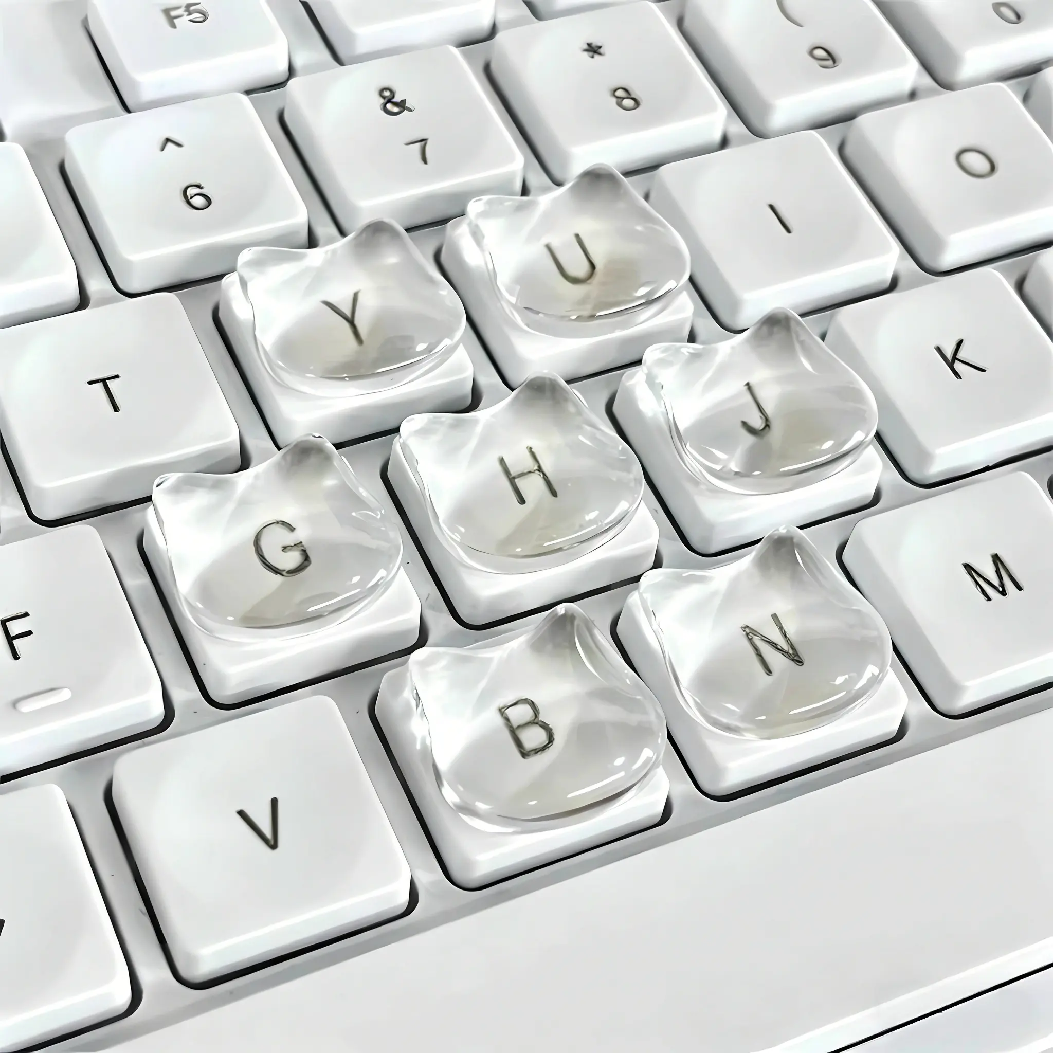 Cat-Shaped Clear Glass Typing Stickers for Long Nails Fully Transparent 30pcs Gaming Keyboard Accessories Nail-Friendly Design Compatible with Desktop Laptop