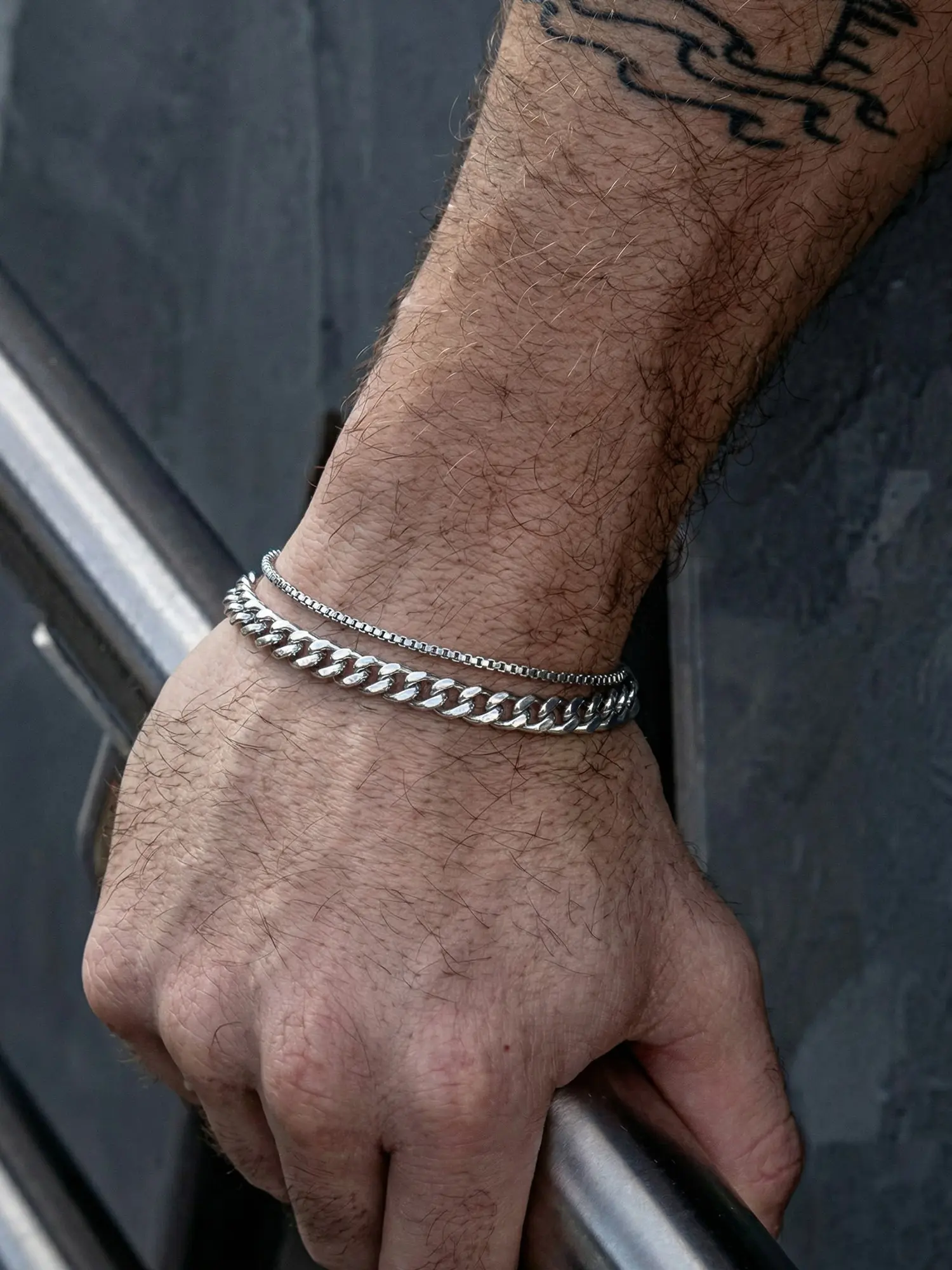 Minimalist and niche Cuban chain snake bone double-layer bracelet, trendy hip-hop men's bracelet, high-end niche design, minimalist jewelry, men's accessory, perfect gift, Trendy stack bangle, Minimalist chain bangles, Double layered bracelets
