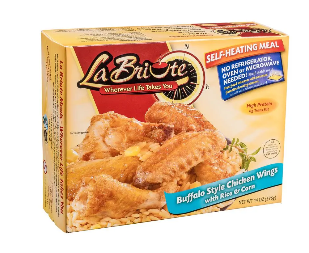 LaBriute Meals Buffalo Style Chicken Wings with Rice & Corn – Self Heating Ready to Eat Entrée w/Snack |10g Protein, Low-Calorie Pre-Packaged Lunch or Dinner | Shelf Stable, Fully Cooked, No Refrigeration Needed|Glatt Kosher | 12 oz Serving