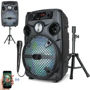Wireless Rechargeable LED 8" Subwoofer Wireless Portable Bluetooth PA Speaker With Stand Microphone FM Radio. Karaoke System Sound Box Audio
