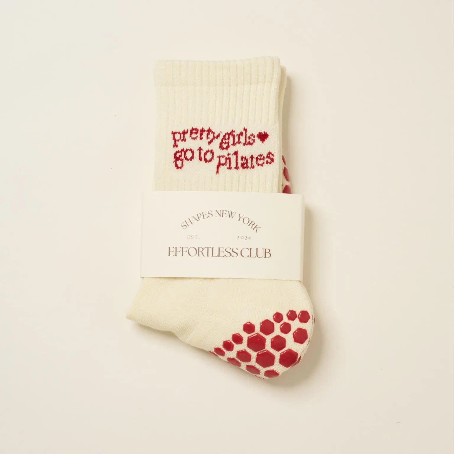 Shapes Studio Effortless Club Crew Calf Grip Socks, Cutest Fruits Pilates Socks, Non-Slip Socks, Barre Yoga Fitness, Pretty Girls Red