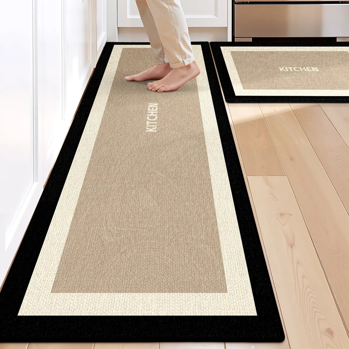 LUMI  French Ultra-thin Kitchen Runner Rug Set 2 Pieces Geometric Pattern Non-Slip Washable Mats for Kitchen Living Room Entryway Laundry Room