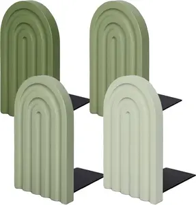 4 Pcs Boho Arch Wood Bookends Sage Green Rainbow Wooden Book Stands Decorative Non Skid Book Stoppers Cute Bookend for Back to School Hold Heavy Books Decor for Home Office Library Kitchen 4 Colors