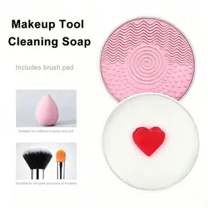Portable Travel Makeup Brush Cleaner Soap with Silicone Cleaning Pad, Solid Cleanser for Makeup Brushes, Beauty Blenders & Sponge Puffs. Removes Makeup Pigment & Waterproof Formula, Foldable Silicone Cleaning Tool, for Synthetic & Natural Bristles Summerv