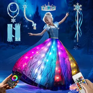 UPORPOR Princess Costume for Girls, RGB Light Up Toddler Dress Up ＆ Syncs Music App Control with Accessories for 3-10 Girls, Not Include Batteries