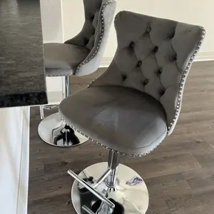 Set of 2 or 4 Modern Swivel Adjustable Bar Stools, Velvet Tufted Bar Chairs with Silver Leg & Backrest and Nailhead Trim, for Kitchen Island, Counter Height Chair for Kitchen, Bar, Dining Room