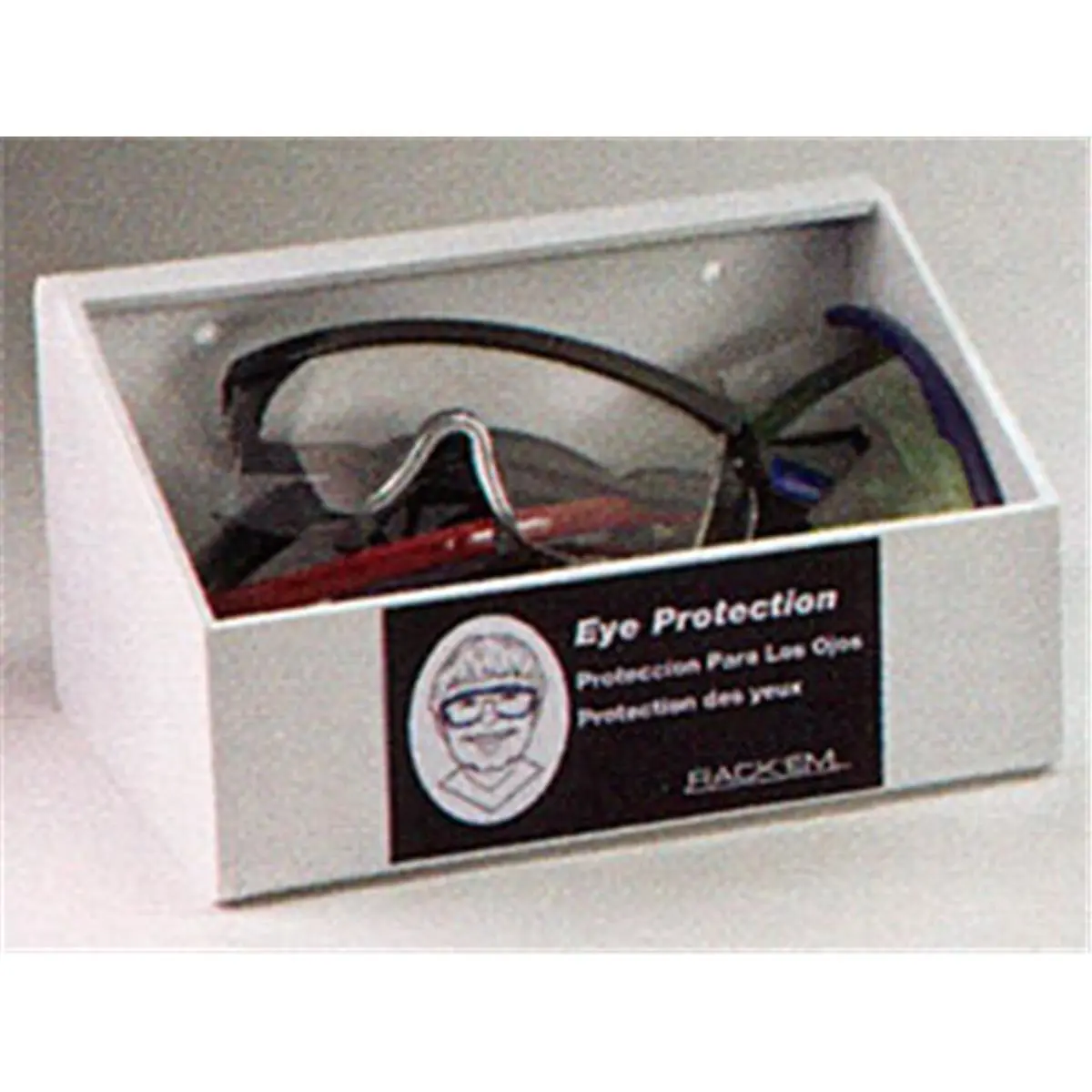 212 MAIN Rectangle Safety Glasses Tray Dispenser Box - White Durable Heavy-Duty Plastic, No Lid, 3.5"h Front x 9"w x 6"d, Rubber Slip-Resistant Feet, Table/Wall-Mountable Office Desk Organizer