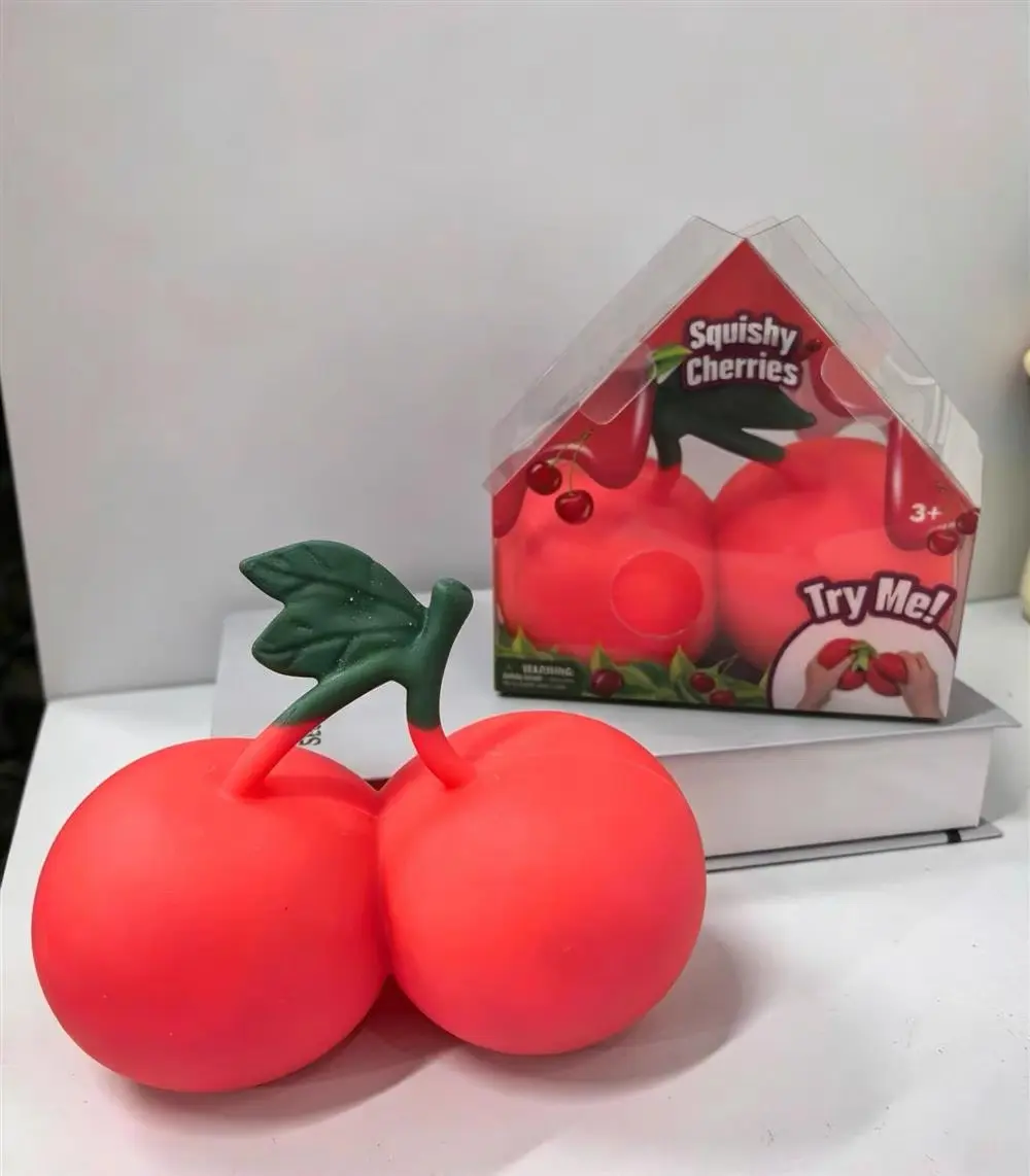 Double Cherry Squishy Stress Relief Toy -Soft TPR Squishies, Stretchable SlowRebound Fidget Toy for Kids, Perfect Gift forChildren's Day, Birthday; Note: Slight smell,rinse before use, Fidget Toys