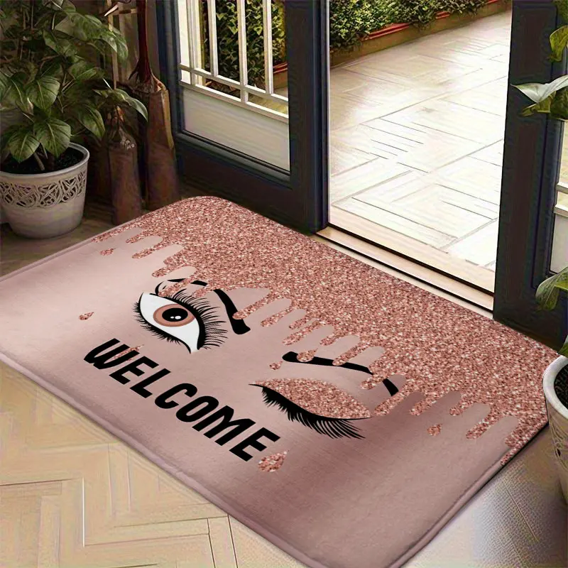 Doormats Elegant Eyelash Drips Welcome Doormat For Front Door Rose Gold Sparkly Eye Lash Eyelashes Door Mat Floor Carpet Carpet Makeup Decor Home Decoration Gift 40x60cm 50x80cm 60x90cm 80x120cm