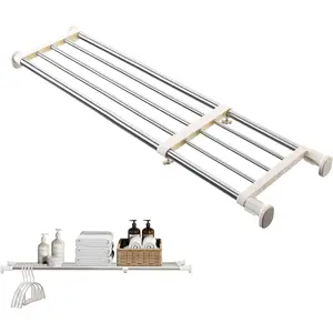 Tension Shelf Adjustable Closet Rod Space Saving Wardrobe Clothes Dividers Ivory, 33.07-46.26 Inches