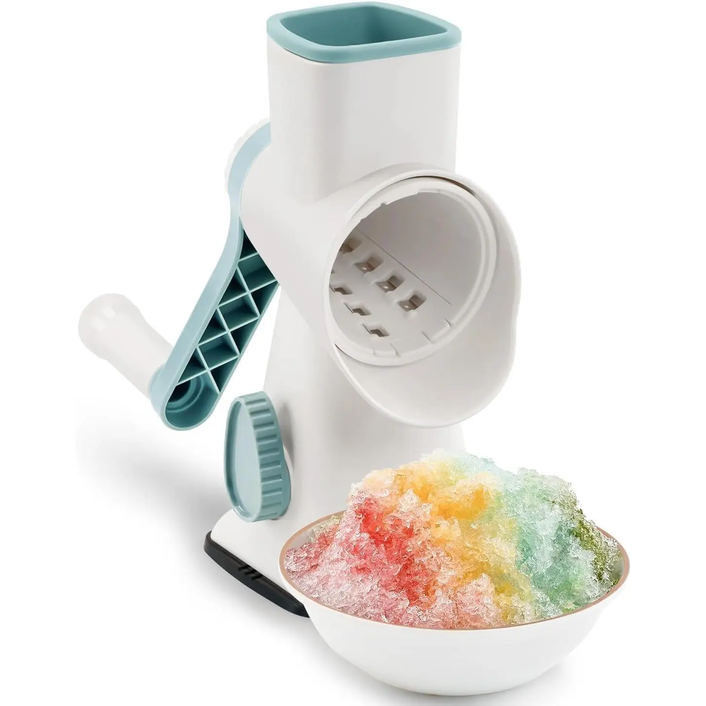Rotary Ice Shaver with Handle Manual Hand Crank Snow Cone Maker Machine Qucik Shaved Ice Maker with Suction , All Ice Cubes Fitted, White