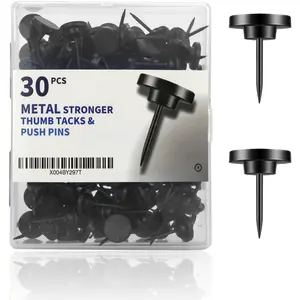 30 count Metal Black Push Pins for Wall Clear Thumb Tacks for Walls Flat thumbtacks Push pin for Bulletin Board Shadow Box Display Thumbtack for Cork Board