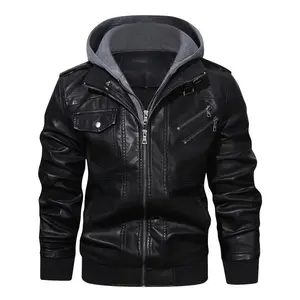 Premium Mens Hooded Leather Jacket - Fashionable Biker Style with Chic Multi Pockets, Durable Soft-shell for Casual Comfort